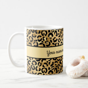 Personalized Black and Gold Leopard Print Cheetah  Coffee Mug