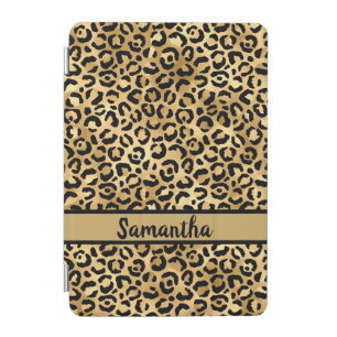 Personalized Black and Gold Leopard Print iPad Mini Cover