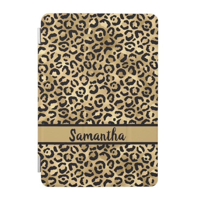 Personalized Black and Gold Leopard Print iPad Mini Cover (Front)