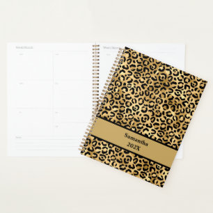 Personalized Black and Gold Leopard Print Planner