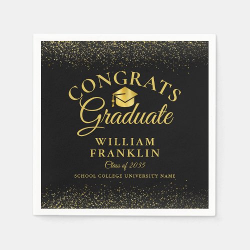 Personalized Black And Gold Modern Graduation Napkins