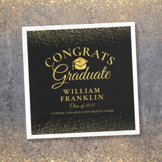 Personalized Black And Gold Modern Graduation Napkins (Personalized Black And Gold Modern Graduation Napkins)