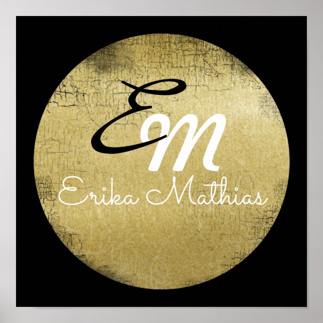 Personalized Black and Gold Monogram Poster (Front)