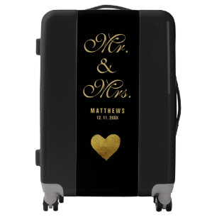 Personalized black and gold Mr and Mrs Wedding Luggage