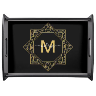 Personalized black and gold Name signature Serving Tray