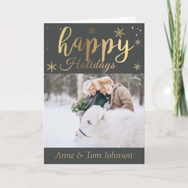 Personalized Black And Gold Photo Christmas Card. Holiday Card
