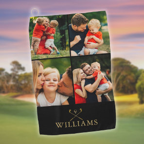 Personalized Black And Gold Photo Collage Golf Towel