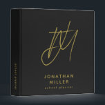 Personalized Black and Gold School Planner Binder<br><div class="desc">Stay organized and stylish with this modern minimalist school planner binder in black and gold. This customizable binder features a unique brush script 2 initial monogram with the student's name and planner below in a modern sans serif font. The spine text is also customizable, making it easy to find your...</div>