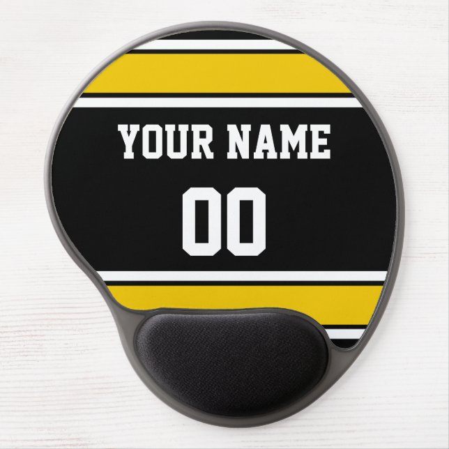 Personalized Black and Gold Sports Stripes Gel Mouse Pad (Front)