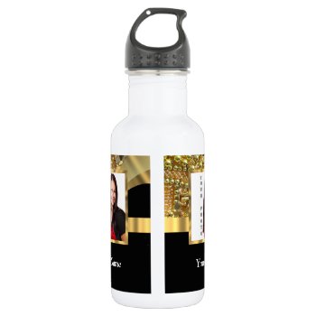 Personalized Black And Gold Stainless Steel Water Bottle by photogiftz at Zazzle