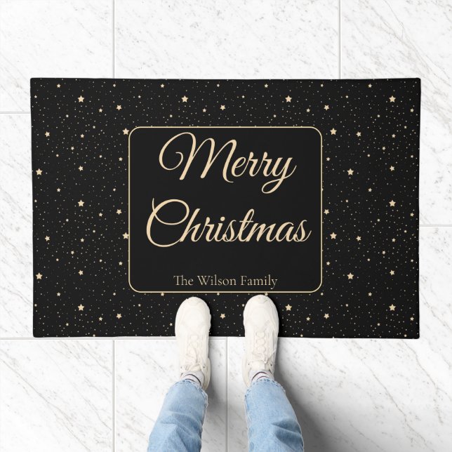 Personalized Black and Gold Starry Night Christmas Doormat (Indoor)