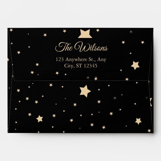 Personalized Black and Gold Starry Night Christmas Envelope (Back (Top Flap))