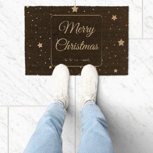 Personalized Black and Gold Starry Night Christmas Fiber Doormat
