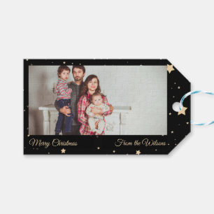 Personalized Black and Gold Starry Night Christmas Gift Tags