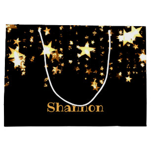 Personalized Black and Gold Stars - Sparkling Large Gift Bag