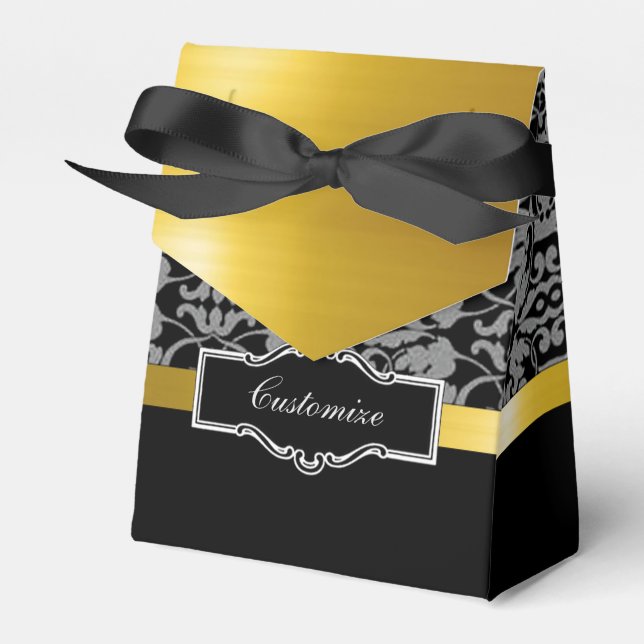 Personalized Black and Gold Tent Favor Box (Front Side)