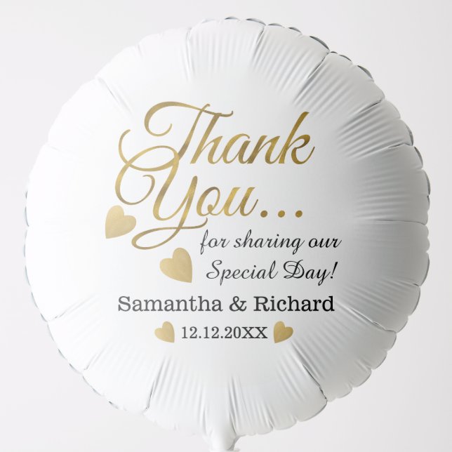 Personalized Black And Gold Wedding Thank You Balloon (Front)
