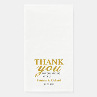 Personalized Black And Gold Wedding Thank You Paper Guest Towels