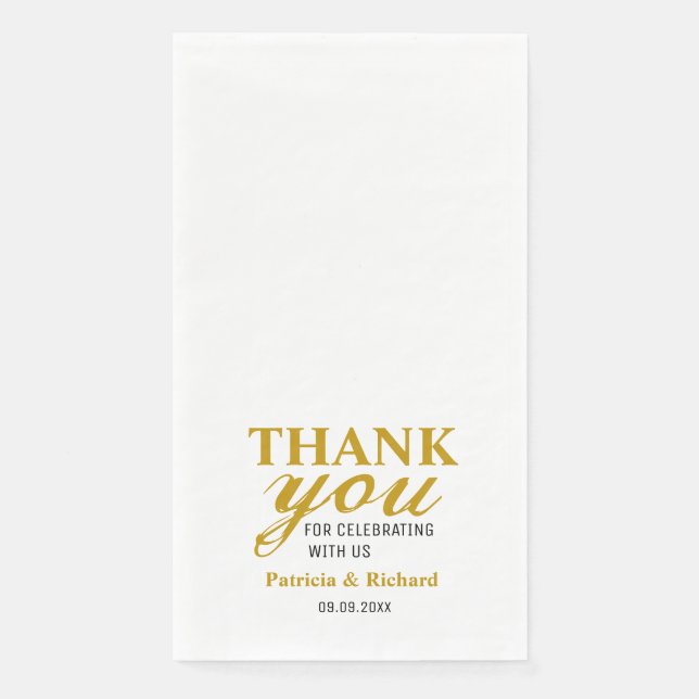 Personalized Black And Gold Wedding Thank You Paper Guest Towels (Front)
