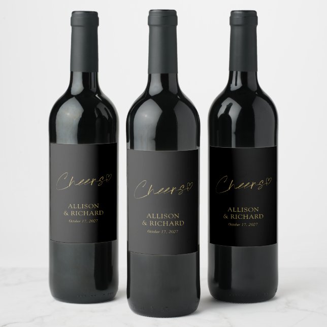 Personalized Black and Gold Wedding Wine Labels (Bottles)