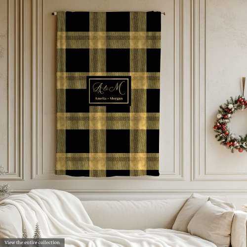 Personalized Black and Gold Winter Throw Blanket