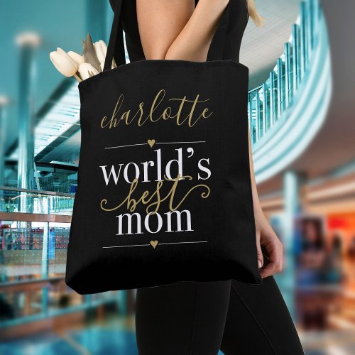 Personalized Black And Gold Worlds Best Mom Tote Bag