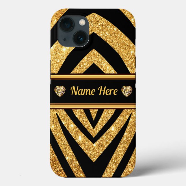 Personalized Black and Gold Zebra Print Phone Case (Back)
