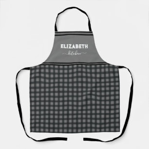 Personalized Black and gray Buffalo Plaid Kitchen Apron