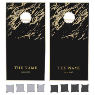 Personalized black and gray glitter  cornhole set