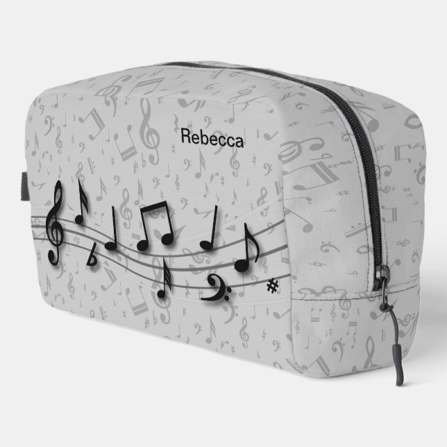 Personalized Black and Gray Music Notes Dopp Kit (Right Corner)