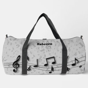 Personalized Black and Gray Music Notes Duffle Bag