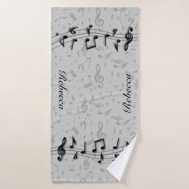 Personalized black and gray musical notes bath towel set (Bath Towel)