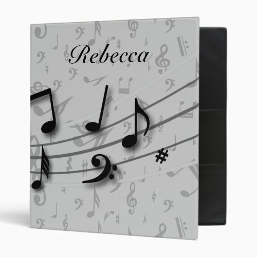 Personalized Black and Gray Musical Notes Binder