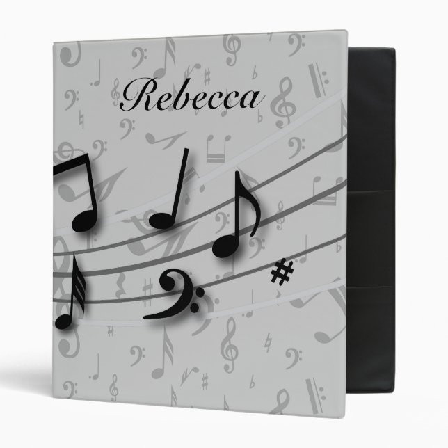 Personalized Black and Gray Musical Notes Binder (Front/Inside)