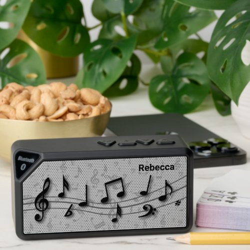 Personalized black and gray musical notes bluetooth speaker