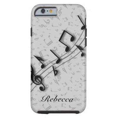 Personalized Black and Gray Musical Notes Tough iPhone 6 Case