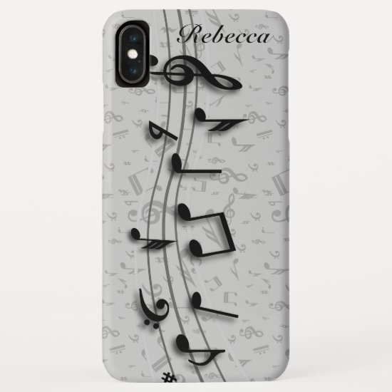 Personalized Black and Gray Musical Notes iPhone XS Max Case