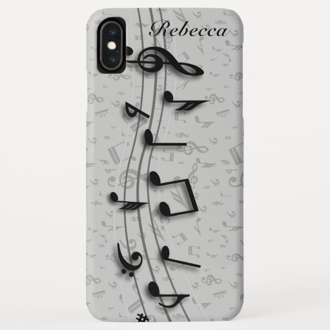 Personalized Black and Gray Musical Notes Case-Mate iPhone Case (Back)