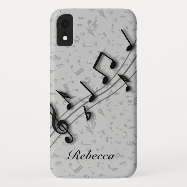 Personalized Black and Gray Musical Notes Case-Mate iPhone Case (Back)