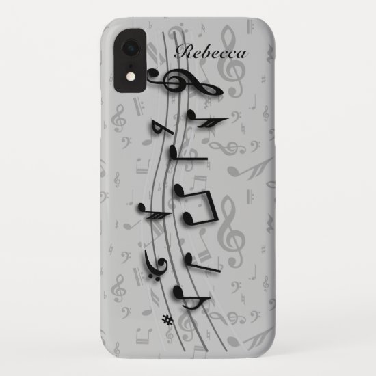 Personalized Black and Gray Musical notes iPhone XR Case