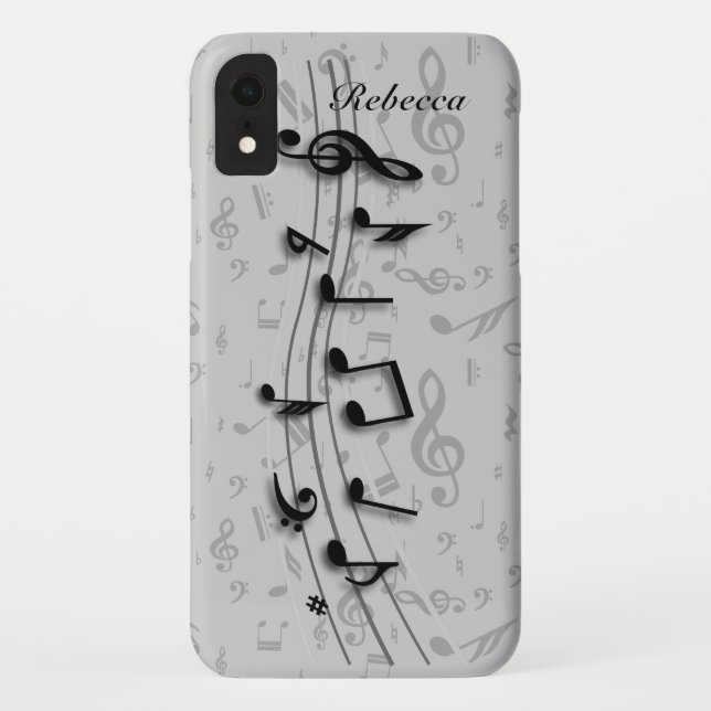 Personalized Black and Gray Musical notes Case-Mate iPhone Case (Back)
