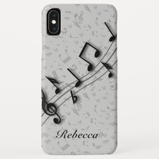 Personalized Black and Gray Musical Notes iPhone XS Max Case