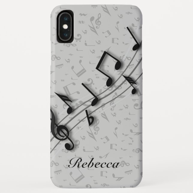 Personalized Black and Gray Musical Notes Case-Mate iPhone Case (Back)