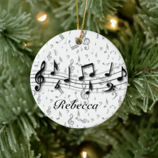Personalized Black and Gray Musical Notes Ceramic Ornament