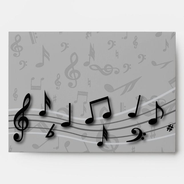 Personalized black and gray musical notes envelope (Front)