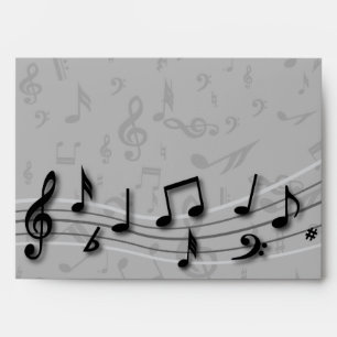 Personalized black and gray musical notes envelope