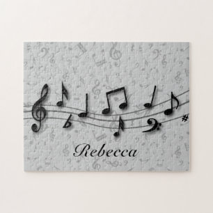 Personalized black and gray musical notes jigsaw puzzle