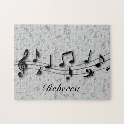 Personalized black and gray musical notes jigsaw puzzle