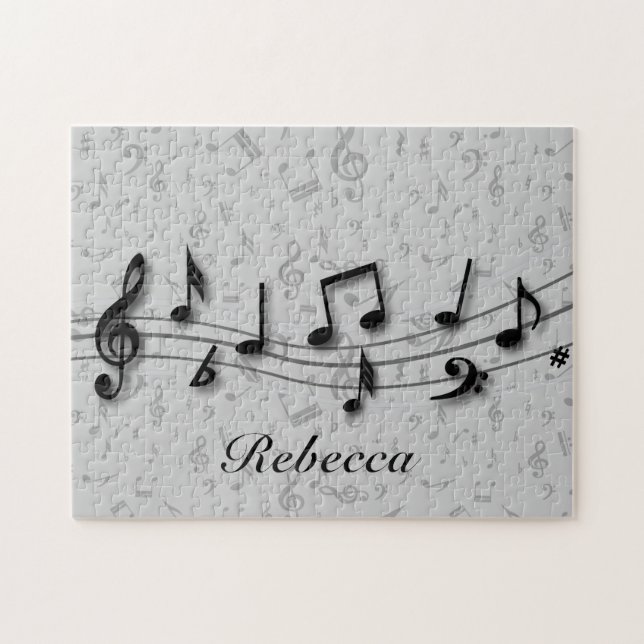 Personalized black and gray musical notes jigsaw puzzle (Horizontal)
