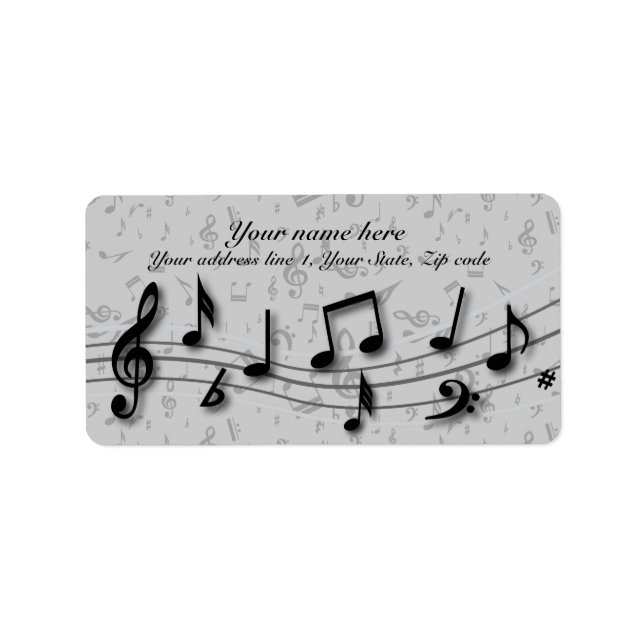 Personalized Black and Gray Musical Notes Label (Front)